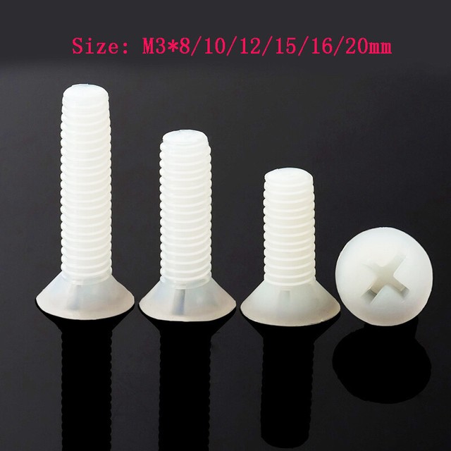 M3 Nylon Screws Flat Head Phillips Cross Recessed Plastic Screws Bolts