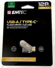 Flash Drive EMTEC Dual Go USB Type-A Type-C 128 GB Phone Tablet NEW