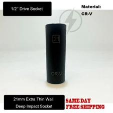 1Pc 1/2" Drive 21mm Extra Thin Wall Deep Impact Socket CR-V