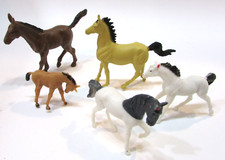Group Five Small 1-4" Vintage Plastic Toy Farm Set Animals Cowboy Horses