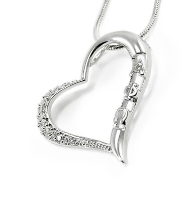 *NEW* Alpha Phi Omega Sterling Silver Heart Pendant with Simulated Diamonds