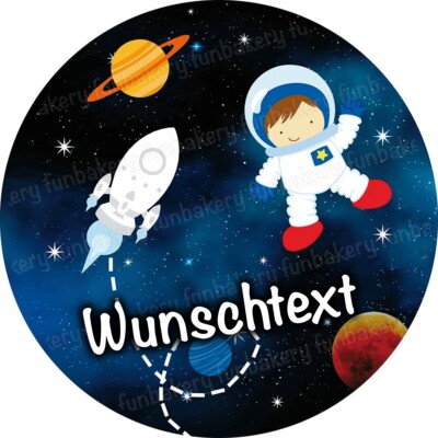 Weltall Tortenaufleger Party Deko personalisiert Geschenk Astronaut Raket essbar