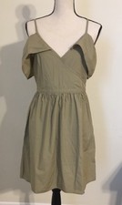 NEW $98 Madewell For Jcrew khaki cold-shoulder ruffle dress Sz6 G7782 Ash Green