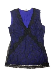 H&M Blue Black Lace Overlay Wide Strap Cami Top V-Neck Pullover Small