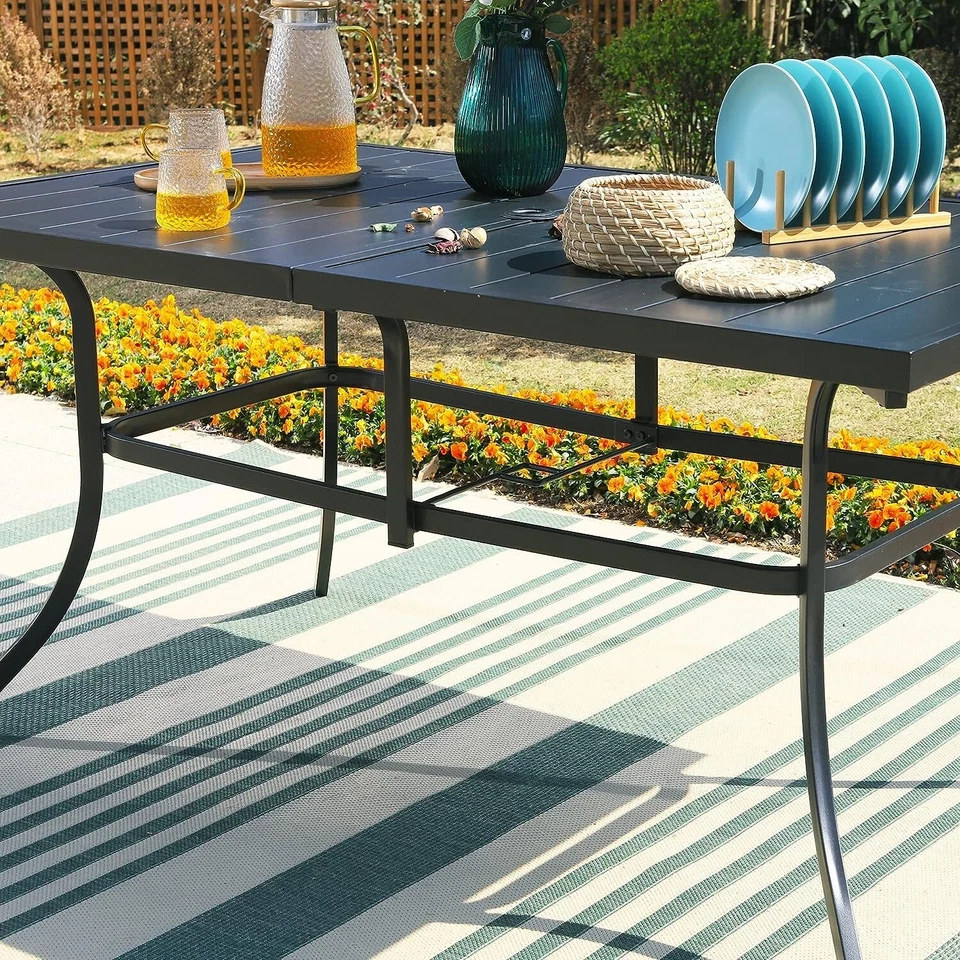 Outdoor Patio Tables with 1.9" Umbrella Hole Metal Rectangular 6 Person Table US - Image 3 of 4