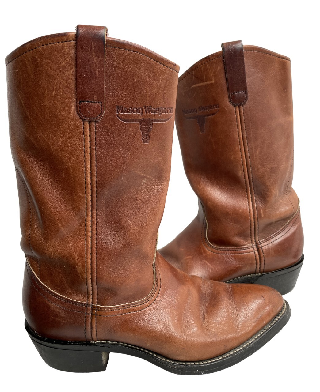 Mason Reddish Brown Leather Western Cowboy Biker Boots Men's 8.5 D