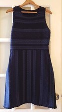 ANN TAYLOR Knit Dress Medium Black Blue Geometric Sleeveless Form fitting