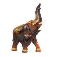 Elefanten Figur RüSsel Oben Holz Skulptur Deko Tierfigur Afrika Schnitzerei 34Cm
