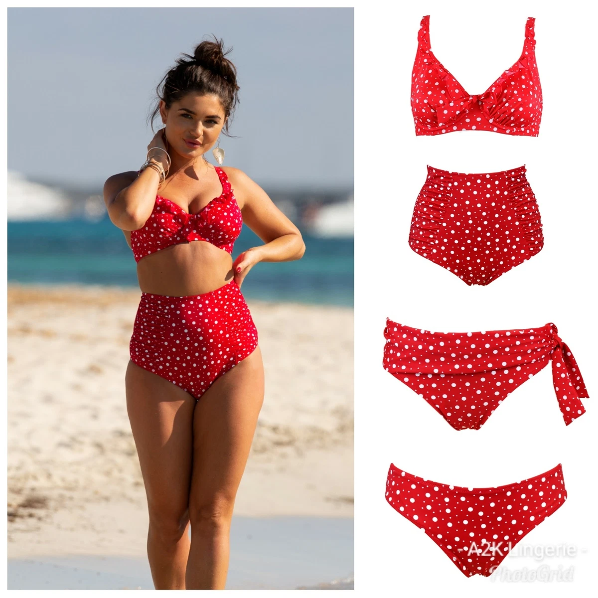 Pour Moi Mini Maxi Red Underwired Bikini Top, Brief, Super High or