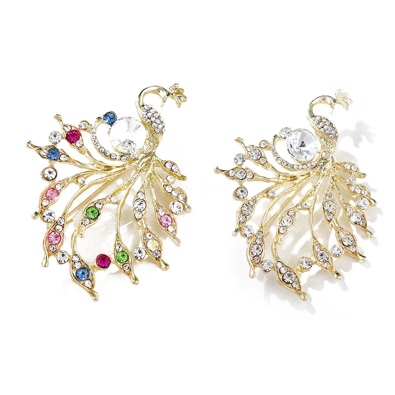 VETEMENTS Spille pavone strass moda per donna abbigliamento cappotto gioielli accessori