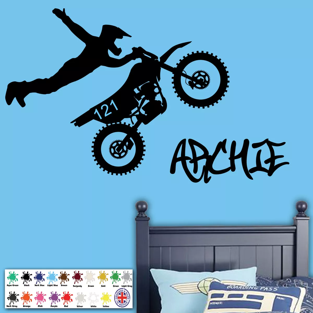 Personalised Motorbike Wall Sticker Dirt Bike Boys Room Decal