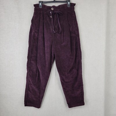 Free People Pants Size Medium Purple Velvet Barrel Balloon Button Fly High Rise