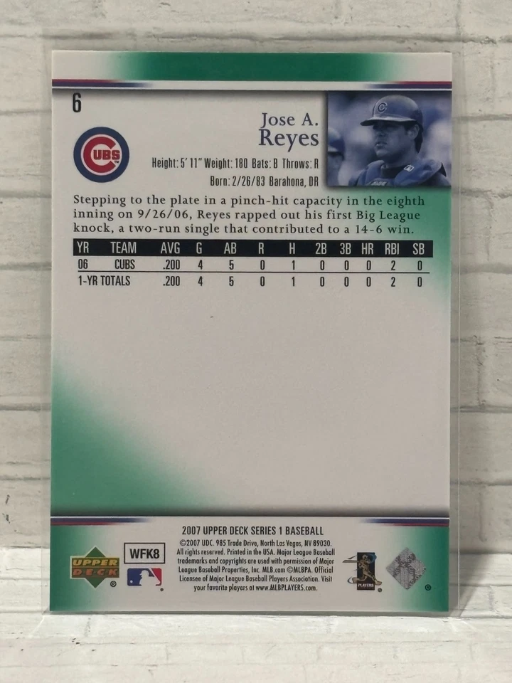 2007 Upper Deck Predictor Green (Rare Parallel)  #6 Jose A. Reyes - Image 2 of 2