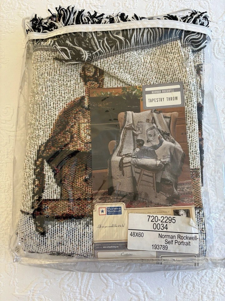 NORMAN ROCKWELL Tapestry Blanket Woven Throw 1986 Northwest Co 60x48 USA NEW VTG - Image 2 of 4
