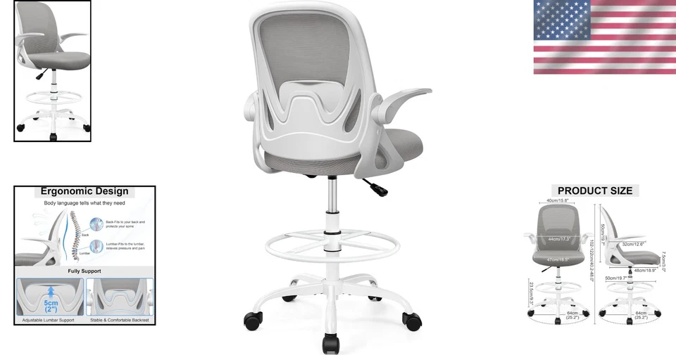 Rolling Stool with Back Support - Adjustable Foot Rest Ring - Image 2 of 4