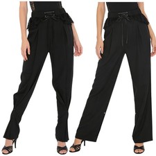 Women Pants Rumba Latin Dance Tango Trousers Straight Leg Lace Trim Ballroom