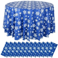 12 Pieces Christmas Winter Snowflake Tablecloth Winter Round Plastic Party 83...