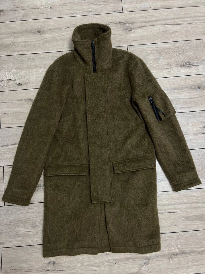 Men's Tiger Of Sweden Wool Long Coat Jacket Winter Khaki sz M - Image 2 of 4