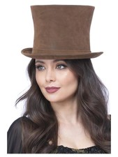 Deluxe Authentic Victorian Top Hat Brown Suede Fancy Dress Accessory
