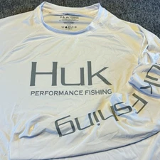 Huk Shirt Men Size M White Pursuit Performance Crew Long Sleeve Fishing Stretch