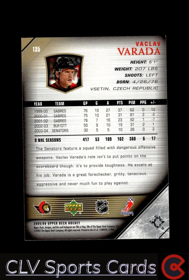 Hockey sports Upper Deck Vaclav Varada Ottawa Senators Near Mint or Better - Image 2 of 2