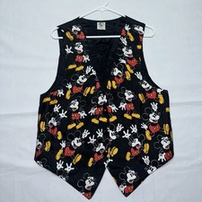 VTG MICKEY CO Mickey Mouse All Over Print Disney Vest Jacket Black SZ M/L