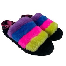 UGG FLUFF YEAH Ombr Slide Black Wool Rainbow Slipper Sandals Women 7 New