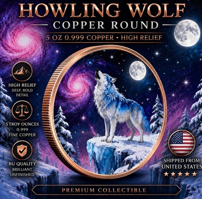 #ad BRAND NEW LIMITED Howling Wolf 0.999 High Relief 5 Oz 0.999 Fine Copper Round $28.98