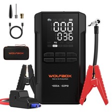 WOLFBOX Jump Starter W/Air Compressor, 4000A Portable Car Battery Booster Black