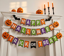 Happy Halloween Trick or Treat Paper Party Banner Garland Pumpkin Bat 021