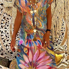 2XL Peacock Art Dress - Plus Size 14 - Hawaiian Vibrant, Flowing & Chic ✨New