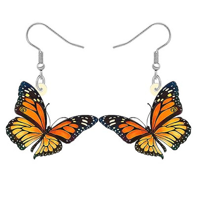 Acrylic Cute Monarch Butterfly Earrings Spring Summer Insects Dangle Orange