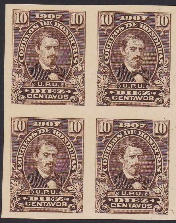 1907 HONDURAS, YT 104 10 c. brown UNSERRATED QUARTER (*)/NO RUBBER