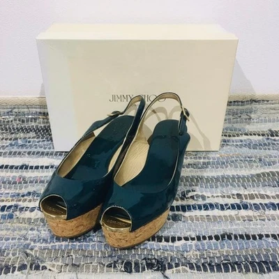 JIMMY CHOO Sandales À Encolure Ouverte À Talon Sandales Mules Escarpins 36 Vert - Photo 1/4