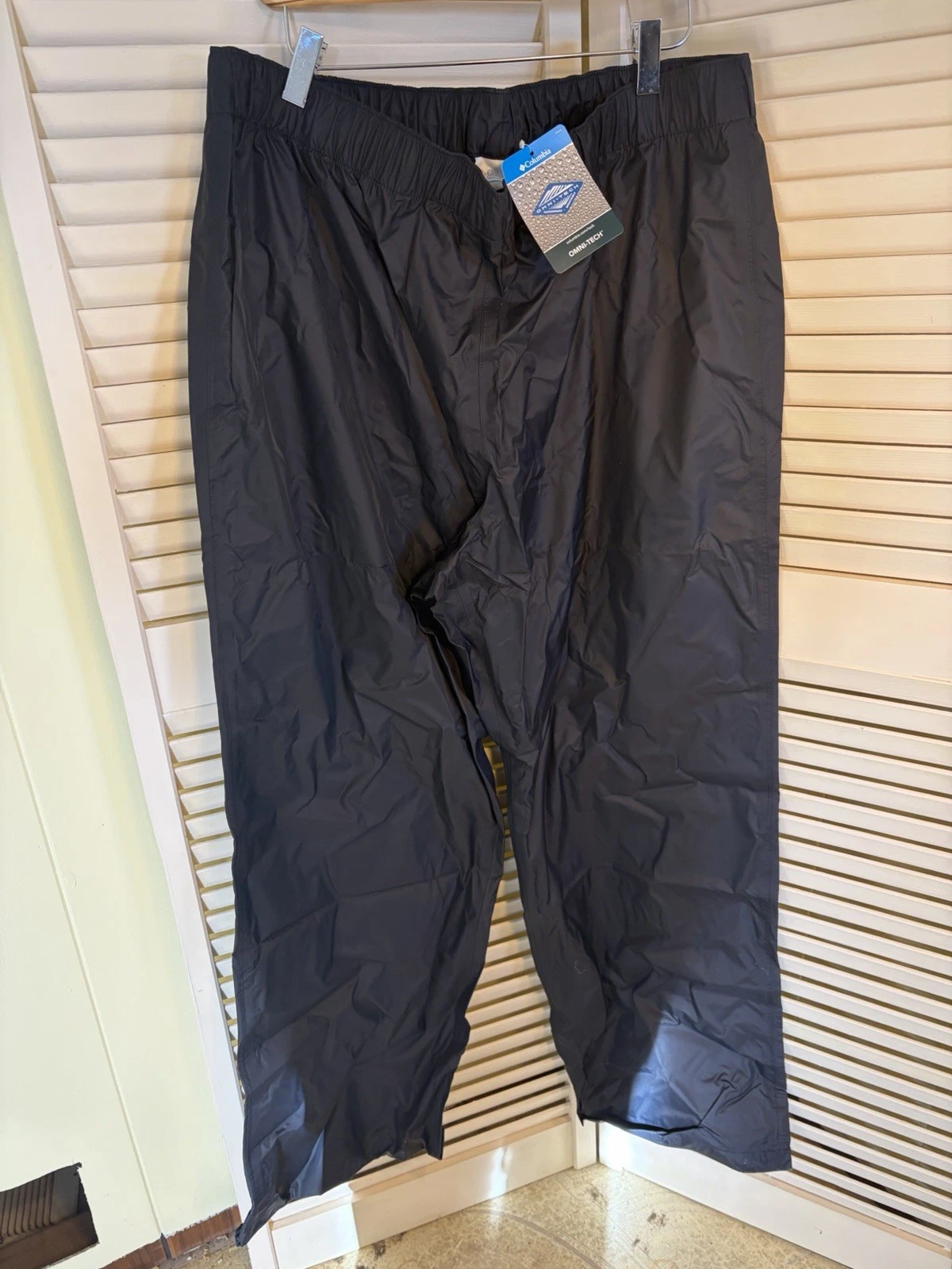 Columbia Omni-Tech Men's Waterproof Nylon Pants Size XL Ins Black Rain NWT #4a4