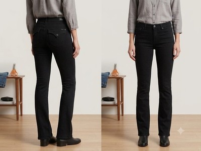 HUDSON Women's Beth Midrise Baby Black Jeans;  Denim Flap Pockets Sz 28