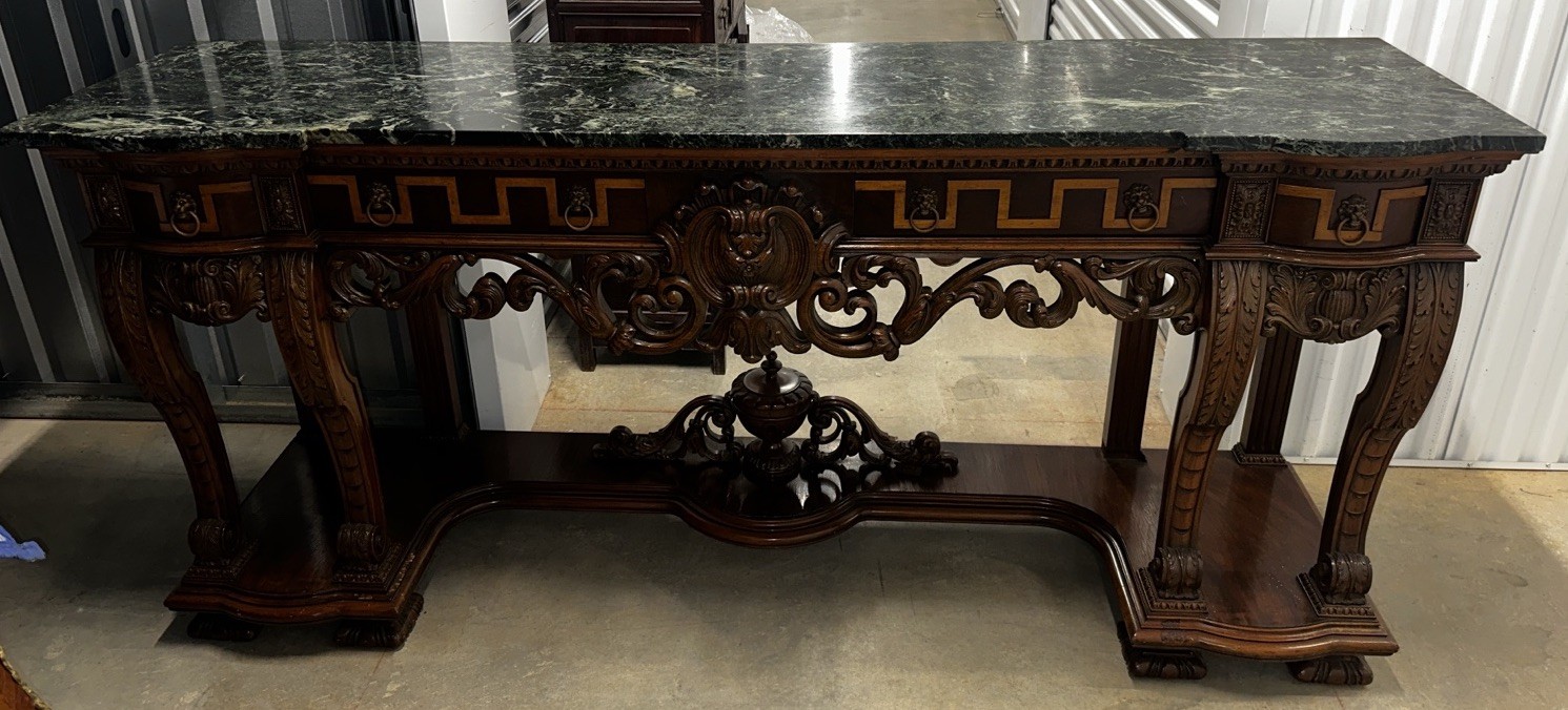 Antique Georgian Style Carved Verde Green  Marble Top Dining Room ￼Sideboard