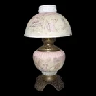 Antique Victorian Painted Milk Glass Fairy Lamp Shade Parlor Lamp Cast Base GWTW