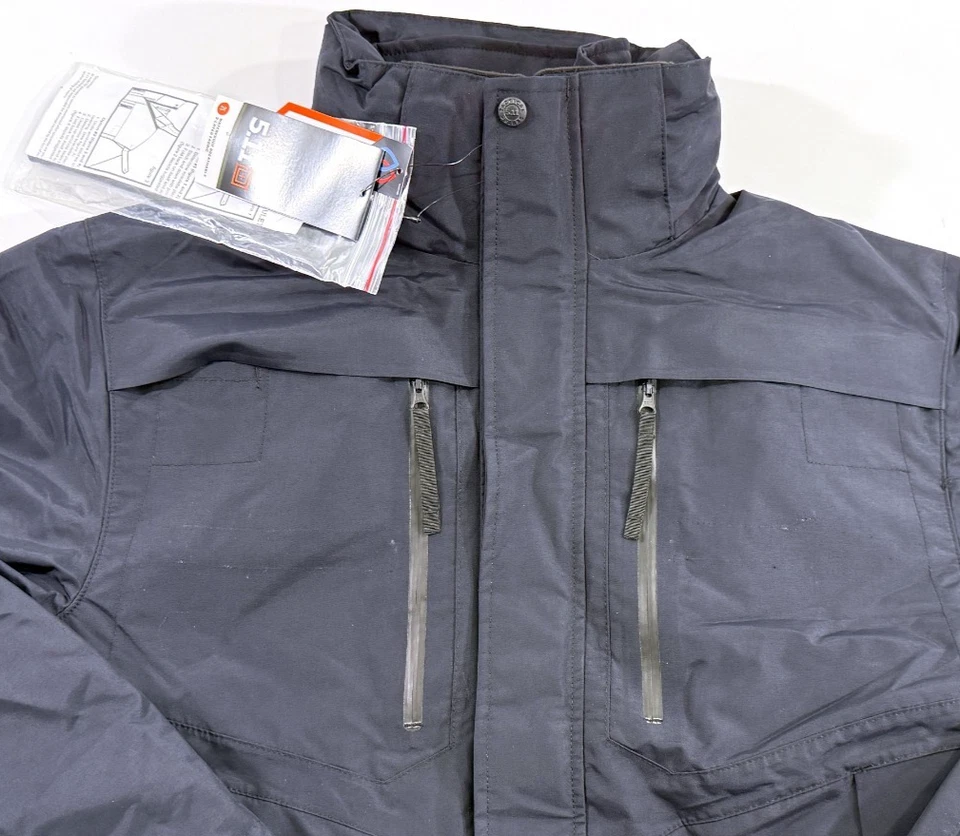SMALL 5.11 TACTICAL 5 IN 1 VALIANT DUTY JACKET DARK NAVY 48153 PATCHES REMOVED - Image 2 of 4