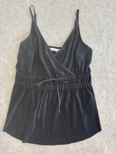 NWT Abercrombie Fitch Pleated Satin Cami Black Tie Front Tank M Medium