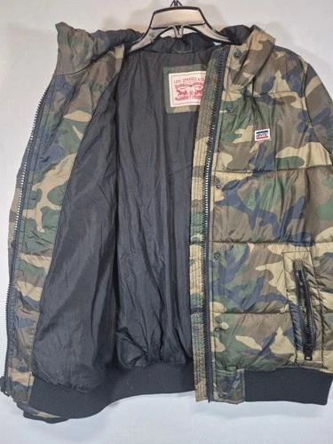 Levi's Camo Puffer Jacket XS Green Woodland Camouflage Hooded Winter Coat image 7