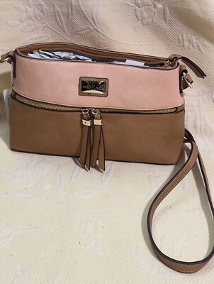 Cute SIMPLY NOELLE Shoulder Bag/Purse BROWN/PINK Multi Pocket ADJ. STRAP- NWT!