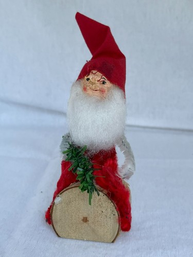 Vintage 3,5" Pulitore Pipa Ciniglia Cartapesta Natale Gnomo Elfo Figura