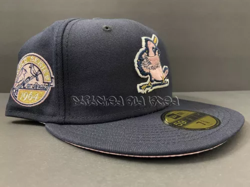EXCLUSIVE FITTED ST. LOUIS CARDINALS 1964 WS NAVY PINK UV NOT HAT CLUB 7 5/8