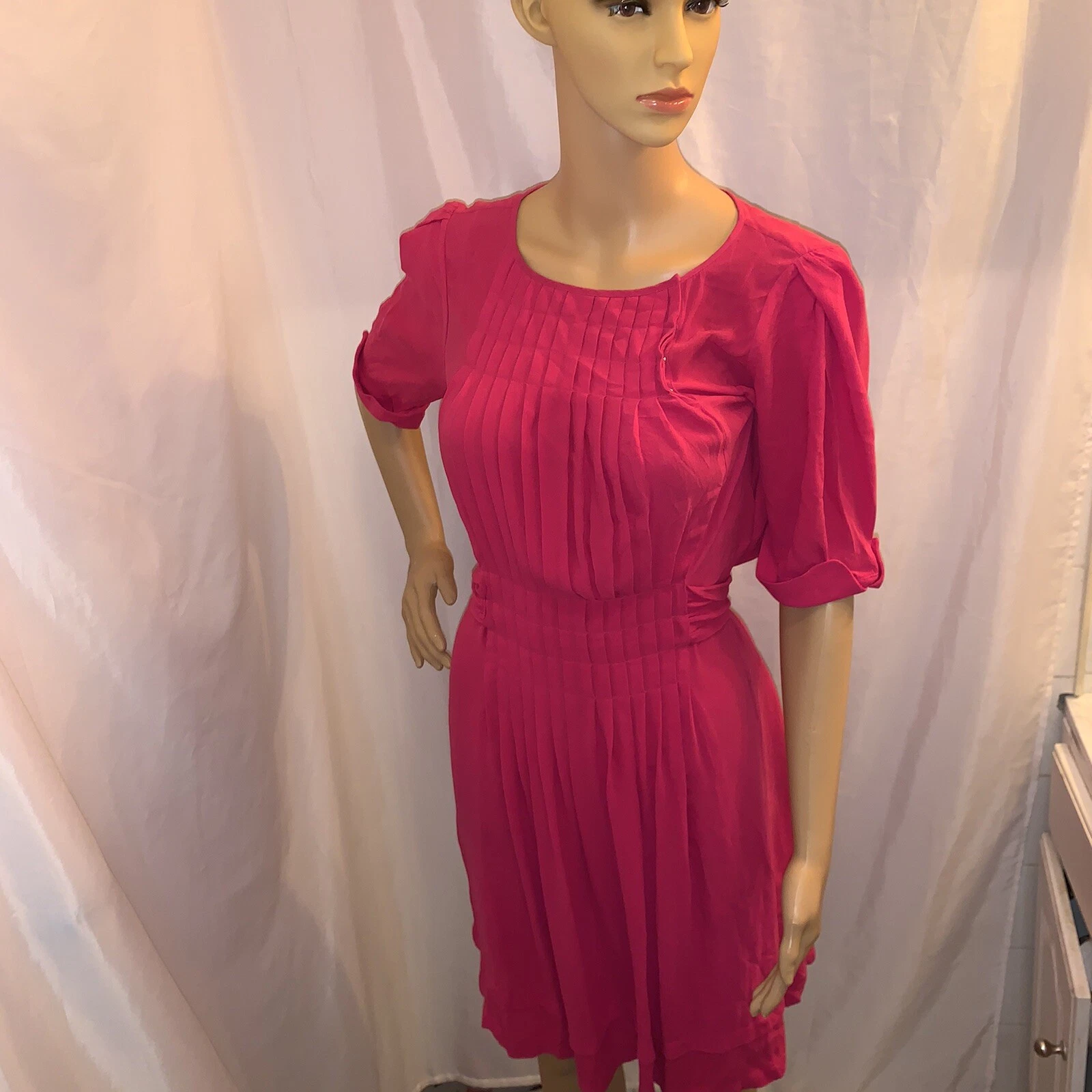 pre loved authentic BALENCIAGA size 38 pink silk MINI DRESS w/self belted bow