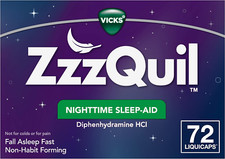 Vicks ZzzQuil Nighttime Sleep Aid Liquicaps, 25 Mg Diphenhydramine Hcl, 72 Count