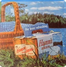 Hamm's  Beer COASTER - Vintage Fishing - Picnic   - Lake Bier Ad
