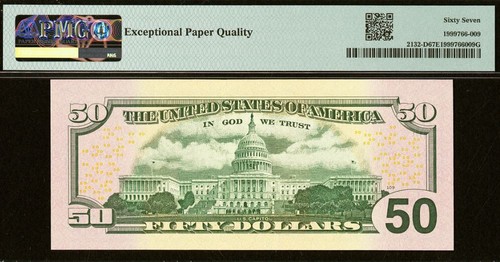 2013 $50 FRN Cleveland PMG 67EPQ - 2-Digit Fancy Radar Serial Number 52522525 - Picture 3 of 3