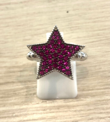 925 SILBER Damen Vintage Ringe verstellbar HERZ und STERN Pavé rot grün blau