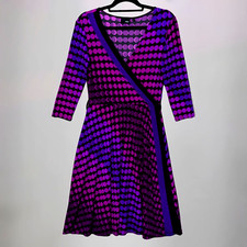Next Fit & Flare Dress Faux Wrap Slinky Jersey Purple Violet Geometric Print 12